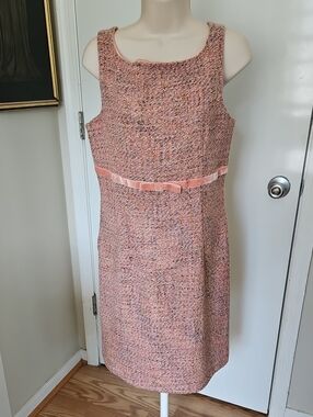 NWT Vintage Y2K Gap Tweed Wool Blend Pink Velvet Bow Sheath Dress Size 8